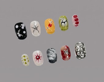 multi color graffiti Press On Nails: Handmade custom Nails