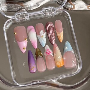 3d flower nails /custom press on nails/ hand made Press on Nails/Faux Acrylic Nails/ Gel Nails/Press on Nail