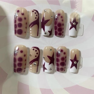 Tortoise Print Red Star Press On Nails: Handmade Acrylic Gel Nails