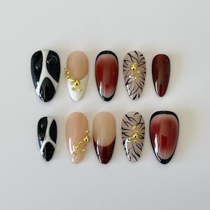 Handmade Graffiti Press On Nails: Multi Color Faux Acrylic Gel Nails