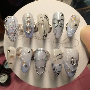 Blue Butterfly Hand-Painted Press On Nails: Custom Gel Nail Art