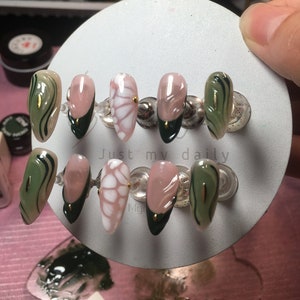 Green Chrome Press On Nails: Handmade Faux Acrylic Gel Nails image 1