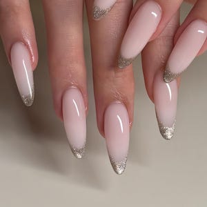 Glitter French Press On Nails: Handmade Faux Acrylic Gel Nails