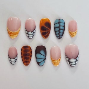 Colorful Graffiti Hand-Painted Press On Nails: Custom Faux Acrylics
