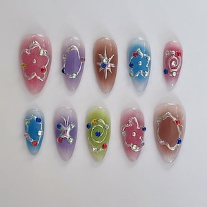 Colorful Graffiti Hand-Painted Press On Nails: Custom Faux Acrylic Gel Nails