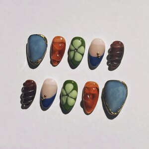 multi color 3d nails /custom press on nails/ hand made Press on Nails/Faux Acrylic Nails/ Gel Nails/Press on Nail