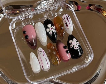 3D Floral Hand-Painted Press On Nails: Custom Gel Nail Art