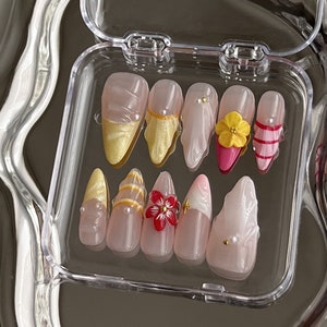 3d flower nails /custom press on nails/ hand made Press on Nails/Faux Acrylic Nails/ Gel Nails/Press on Nail