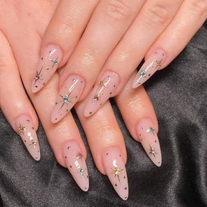 gold star nails/ custom press on nails/ hand made Press on Nails/Faux Acrylic Nails/ Gel Nails/Press on Nail