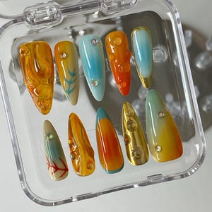 Colorful Graffiti Hand-Painted Press On Nails: Faux Acrylic Gel Nails