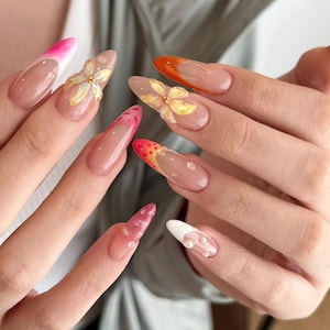 3d flower nails /custom press on nails/ hand made Press on Nails/Faux Acrylic Nails/ Gel Nails/Press on Nail