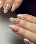 Milky White Gold Star Press On Nails: Handmade Faux Acrylic Gel Nails product logo