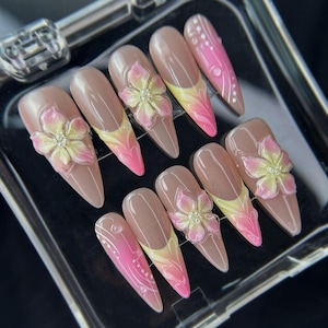 3d flower nails /custom press on nails/ hand made Press on Nails/Faux Acrylic Nails/ Gel Nails/Press on Nail