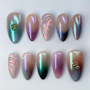 Chrome ombre color french nails /custom press on nails/ hand made Press on Nails/Faux Acrylic Nails/ Gel Nails/Press on Nail