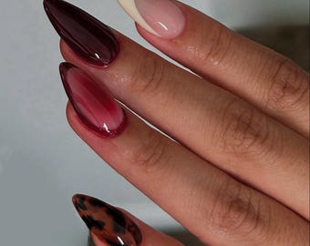 Tortoise Shell Leopard French Press On Nails: Handmade Faux Acrylic Gel Nails