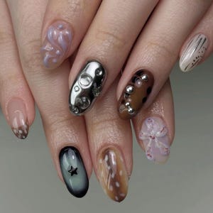 3D Flower Multicolor Freestyle Hand-Painted Press On Nails | Custom Handmade Nail Set