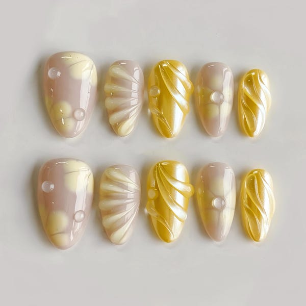 3D Flower Press On Nails: Handmade Faux Acrylic Gel Nails