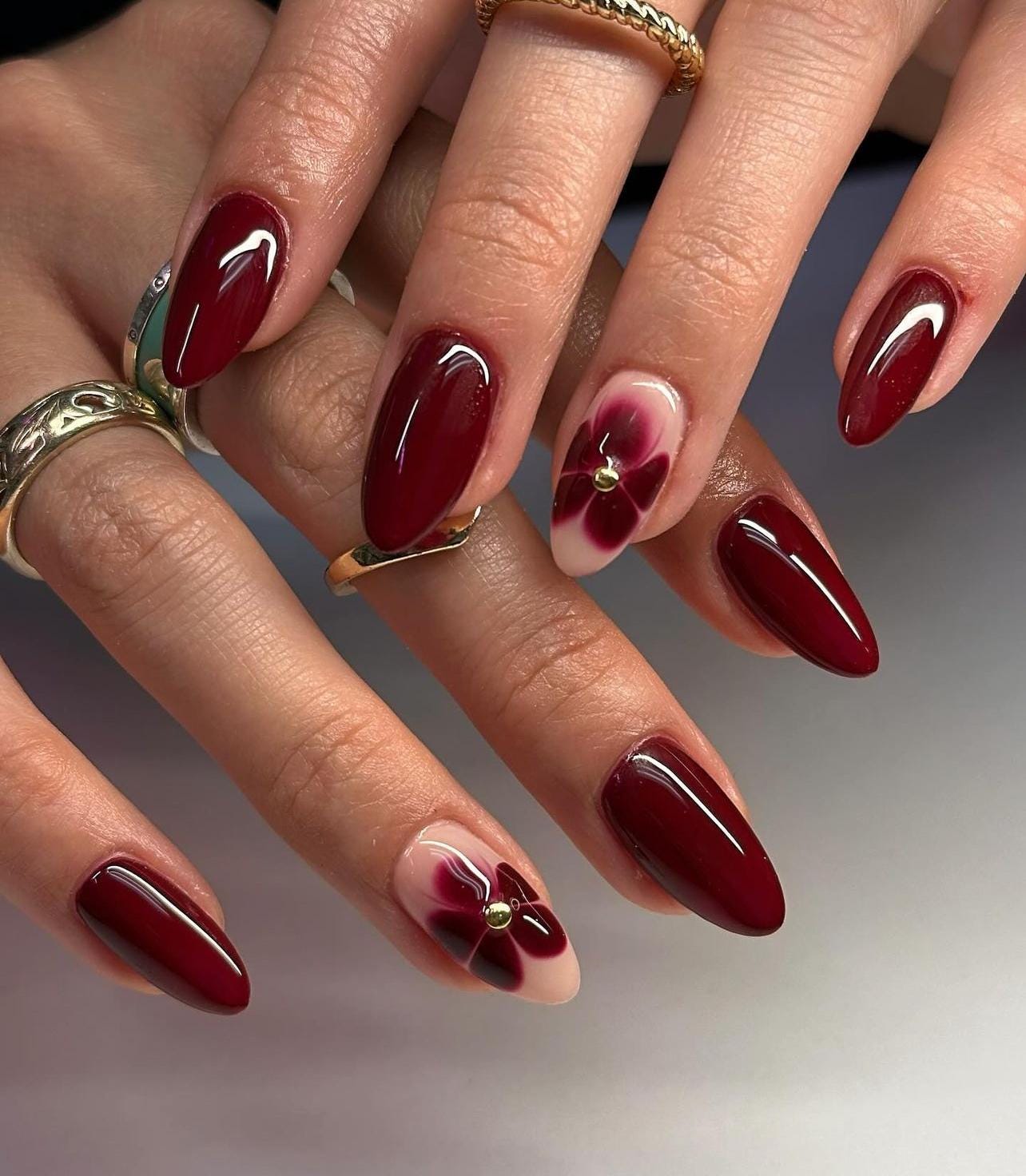 Maroon Ombre Nail Art