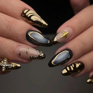 golden chrome nails/ custom press on nails/ hand made Press on Nails/Faux Acrylic Nails/ Gel Nails/Press on Nail