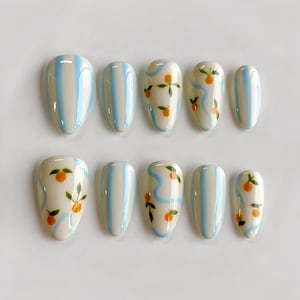 summer orange nails /custom press on nails/ hand made Press on Nails/Faux Acrylic Nails/ Gel Nails/Press on Nail
