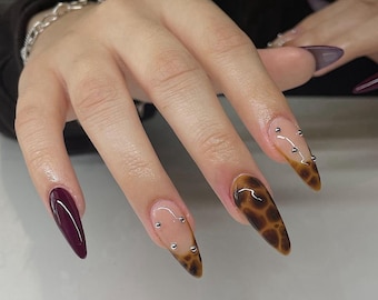 Tortoise Shell Press On Nails: Handmade Acrylic Gel Nails