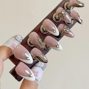 golden 3d chrome nails/ custom press on nails/ hand made Press on Nails/Faux Acrylic Nails/ Gel Nails/Press on Nail