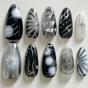 3d silver chrome star nails /custom press on nails/ hand made Press on Nails/Faux Acrylic Nails/ Gel Nails/Press on Nail