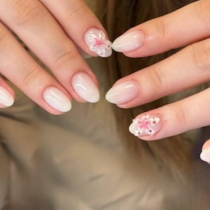 Milky White 3D Flower Press On Nails: Handmade Faux Acrylic Gel Nails