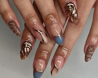 Gold Chrome Press On Nails: Handmade Faux Acrylic Gel Nails