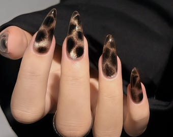 glitter cat eye Tortoise Shell Press On Nails: hand painted custom nails