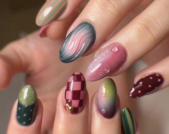 Handmade Graffiti Press On Nails: Multi Color Faux Acrylic Gel Nails