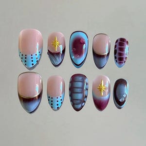 hand painted marble star nails /custom press on nails/ hand made Press on Nails/Faux Acrylic Nails/ Gel Nails/Press on Nail