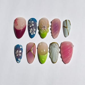 3d flower nails /custom press on nails/ hand made Press on Nails/Faux Acrylic Nails/ Gel Nails/Press on Nail