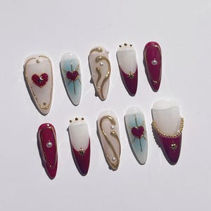 3d gold chrome french nails /custom press on nails/ hand made Press on Nails/Faux Acrylic Nails/ Gel Nails/hand painted Press on Nail