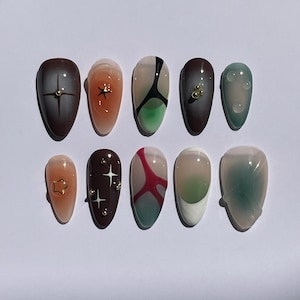 Colorful Graffiti Hand-Painted Press On Nails: Custom Faux Acrylic Gel Nails