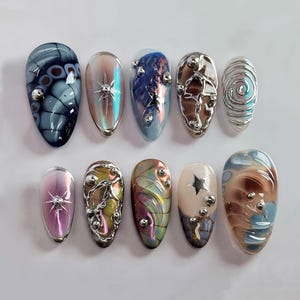 Colorful Graffiti Press On Nails: Handmade Faux Acrylic Gel Nails