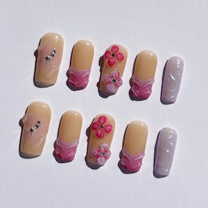 3d flower nails /custom press on nails/ hand made Press on Nails/Faux Acrylic Nails/ Gel Nails/Press on Nail