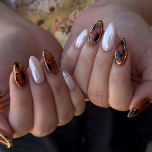 Tortoise Shell Press On Nails: Handmade Faux Acrylic Gel Nails