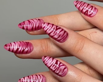 glitter cat eye zebra print Press On Nails: hand painted custom nails