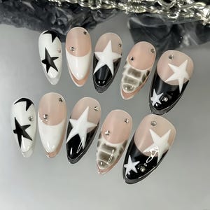 french star nails /custom press on nails/ hand made Press on Nails/Faux Acrylic Nails/ Gel Nails/Press on Nail