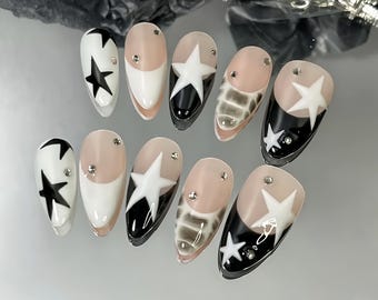 French Star Press On Nails: Handmade Faux Acrylic Gel Nails