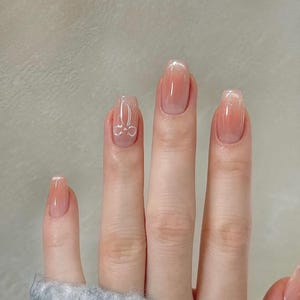 Ombre Cat Eye Press On Nails: Handmade Bow Accent, Faux Acrylic