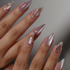 3d chrome purple gray cat eye nails /custom press on nails/ hand made Press on Nails/Faux Acrylic Nails/ Gel Nails/Press on Nail