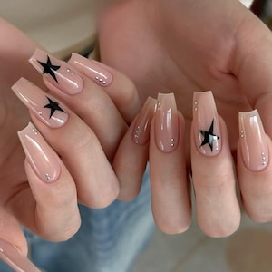 black star nails /custom press on nails/ hand made Press on Nails/Faux Acrylic Nails/ Gel Nails/Press on Nail