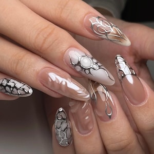 3d chrome french nails /custom press on nails/ hand made Press on Nails/Faux Acrylic Nails/ Gel Nails/Press on Nail