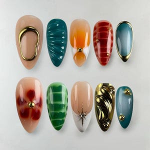 Graffiti Hand-Painted Press On Nails: Custom Faux Acrylic Gel Nails