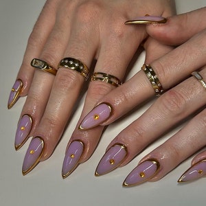 Ongles à presser en cristal doré doré : faux ongles en gel acrylique faits main