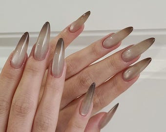 Unhas de gel Ombre Cat Eye Press On: unhas de gel acrílico artificiais feitas à mão
