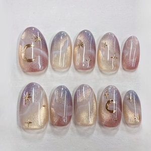 Ombre glitter Cat Eye Press On Nails: handgemaakte nepacrylgelnagels