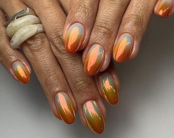 Ombre Chrome Press On Nails: Handmade Faux Acrylic Gel Nails